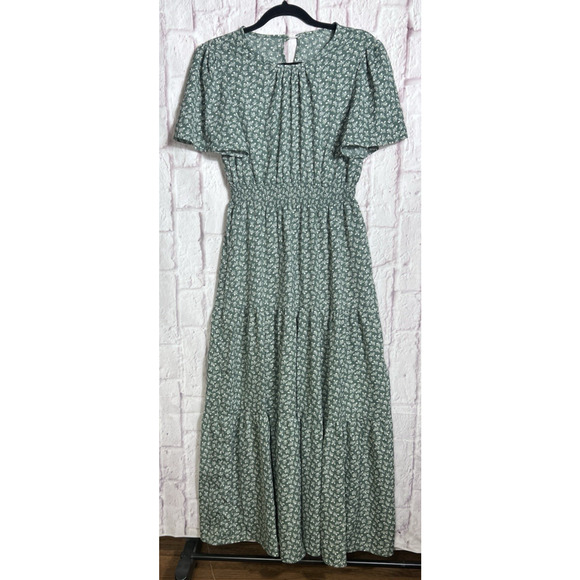 Women's Floral Print Long Dress Summer Short Sleeve Designer Style Boho Dress M - Picture 4 of 12